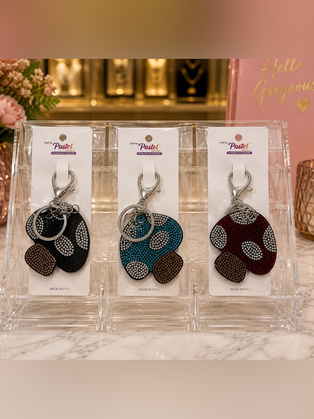 Pastels Teal, Black & Red Polka Dot Mushroom Key chain/ bag charm